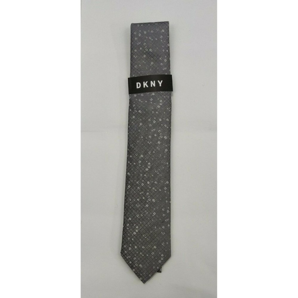DKNY Mens Neck Tie Charcoal Gray Distressed Check - Picture 1 of 8